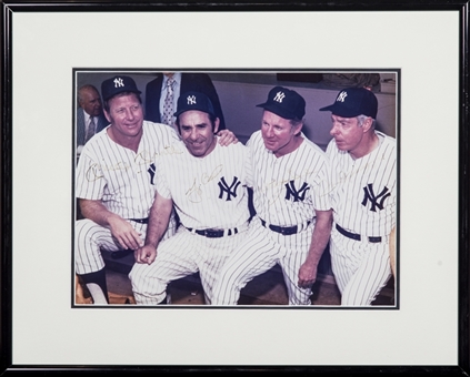 Mickey Mantle, Yogi Berra, Whitey Ford and Joe DiMaggio Signed and Framed 11x14 Photo (JSA)